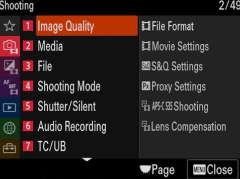 Sony A7SIII menu